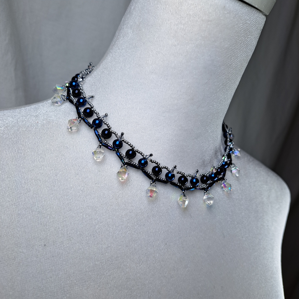 Elegant Silver and Blue Beaded Necklace